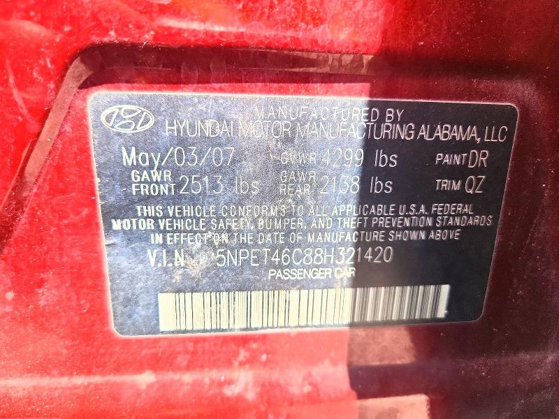 Aukcja sprzedaży 2008 Hyundai Sonata, vin: 5NPET46C88H321420, numer aukcji: 56855166