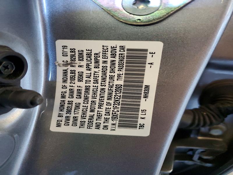 58718406 :رقم المزاد ، 19XFC1F32KE212093 vin ، 2019 Honda Civic مزاد بيع