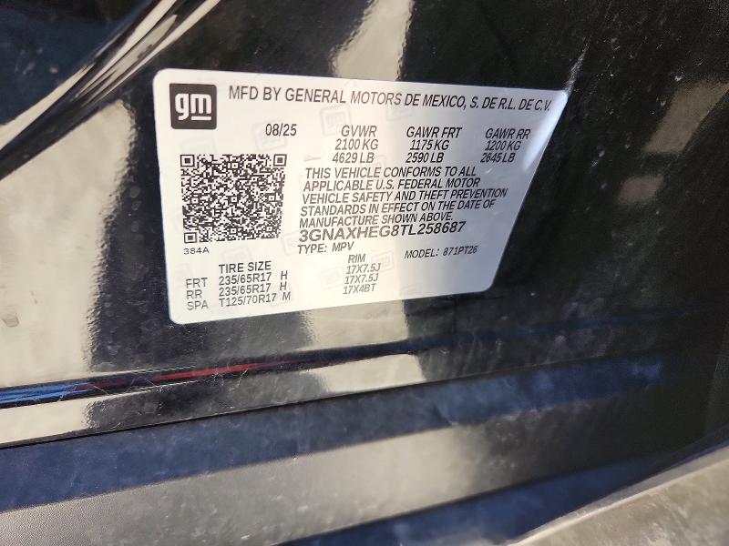 Aukcja sprzedaży 2026 Chevrolet Equinox, vin: 3GNAXHEG8TL258687, numer aukcji: 58293806