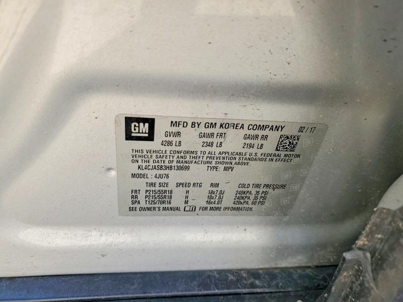 58071446 :رقم المزاد ، KL4CJASB3HB130699 vin ، 2017 Buick Encore مزاد بيع