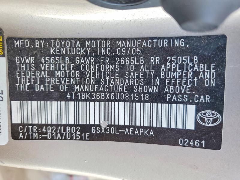Aukcja sprzedaży 2006 Toyota Avalon, vin: 4T1BK36BX6U081518, numer aukcji: 56324866