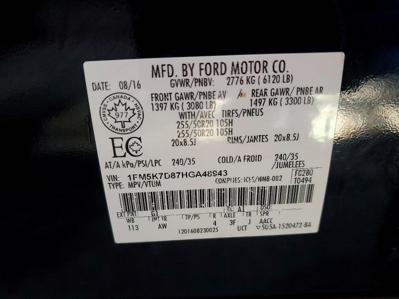 Aukcja sprzedaży 2017 Ford Explorer, vin: 1FM5K7D87HGA48943, numer aukcji: 58593666