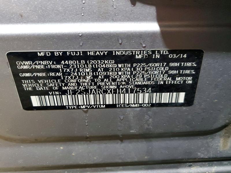 Aukcja sprzedaży 2015 Subaru Forester, vin: JF2SJARCXFH417534, numer aukcji: 57599806
