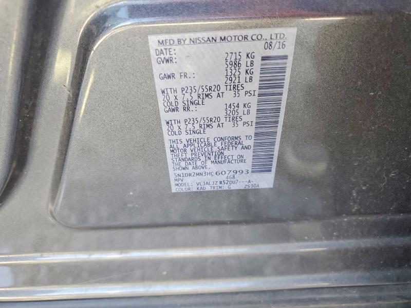 57090086 :رقم المزاد ، 5N1DR2MN3HC607993 vin ، 2017 Nissan Pathfinder مزاد بيع
