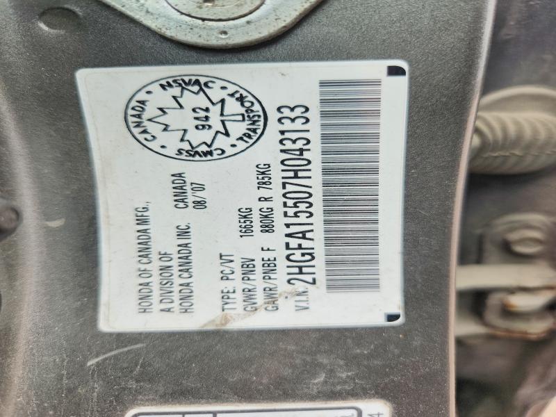 73344965 :رقم المزاد ، 2HGFA15507H043133 vin ، 2007 Honda Civic مزاد بيع