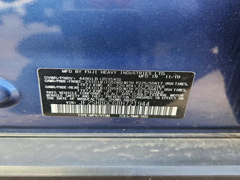 Aukcja sprzedaży 2011 Subaru Forester, vin: JF2SHBGC6BH721944, numer aukcji: 58731646