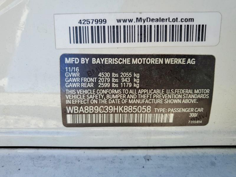 55646996 :رقم المزاد ، WBA8B9C39HK885058 vin ، 2017 Bmw 330 مزاد بيع