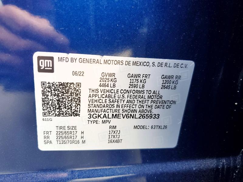 55979706 :رقم المزاد ، 3GKALMEV6NL265933 vin ، 2022 Gmc Terrain مزاد بيع