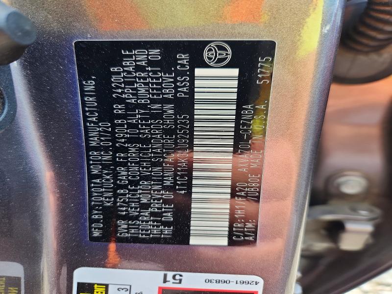 56477236 :رقم المزاد ، 4T1C11AK3LU925235 vin ، 2020 Toyota Camry مزاد بيع