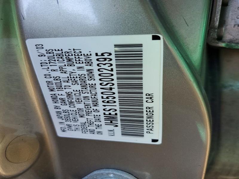 55940906 :رقم المزاد ، JHMES16504S002395 vin ، 2004 Honda Civic مزاد بيع