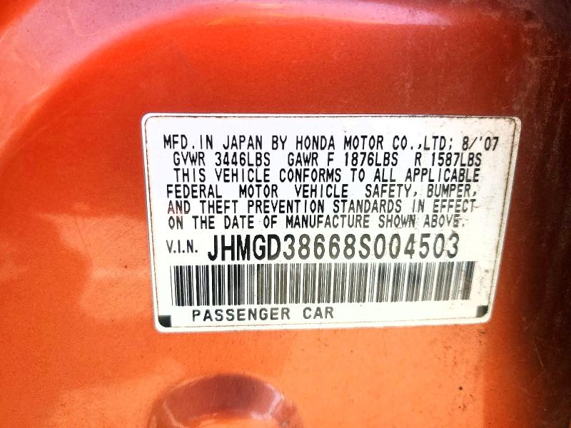 Aukcja sprzedaży 2008 Honda Fit, vin: JHMGD38668S004503, numer aukcji: 57446136