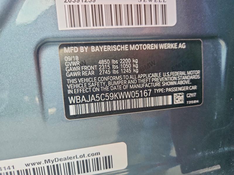 59083156 :رقم المزاد ، WBAJA5C59KWW05167 vin ، 2019 Bmw 530 مزاد بيع