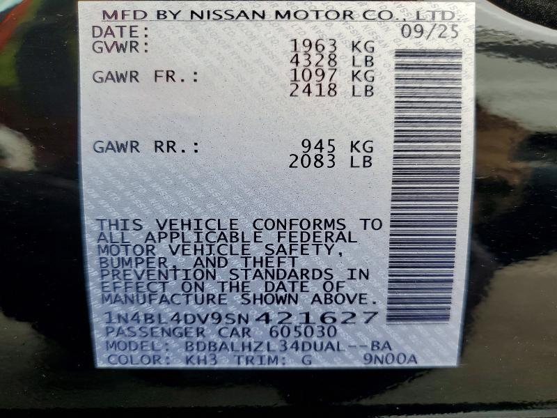85790435 :رقم المزاد ، 1N4BL4DV9SN421627 vin ، 2025 Nissan Altima مزاد بيع
