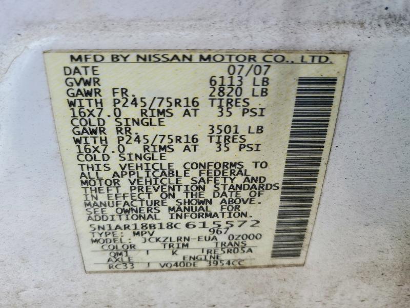 Продажа на аукционе авто 2008 Nissan Pathfinder, vin: 5N1AR18B18C615572, номер лота: 56763076