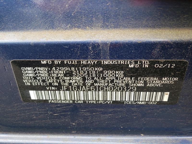 Aukcja sprzedaży 2012 Subaru Impreza, vin: JF1GJAF61CH020329, numer aukcji: 52366476