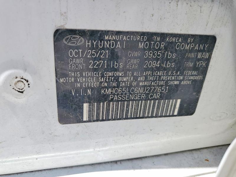 2022 Hyundai Ioniq მანქანა იყიდება აუქციონზე, vin: KMHC65LC6NU277651, აუქციონის ნომერი: 58188226
