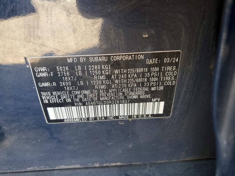 58477526 :رقم المزاد ، 4S4BTGLD0R3261837 vin ، 2024 Subaru Outback مزاد بيع