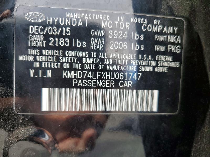 2017 Hyundai Elantra მანქანა იყიდება აუქციონზე, vin: KMHD74LFXHU061747, აუქციონის ნომერი: 58155806