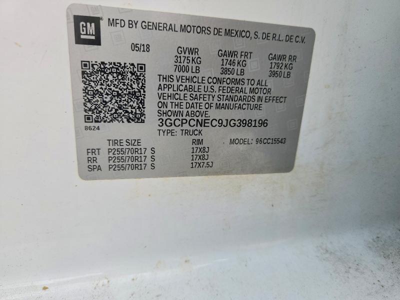 2018 Chevrolet Silverado მანქანა იყიდება აუქციონზე, vin: 3GCPCNEC9JG398196, აუქციონის ნომერი: 59171316
