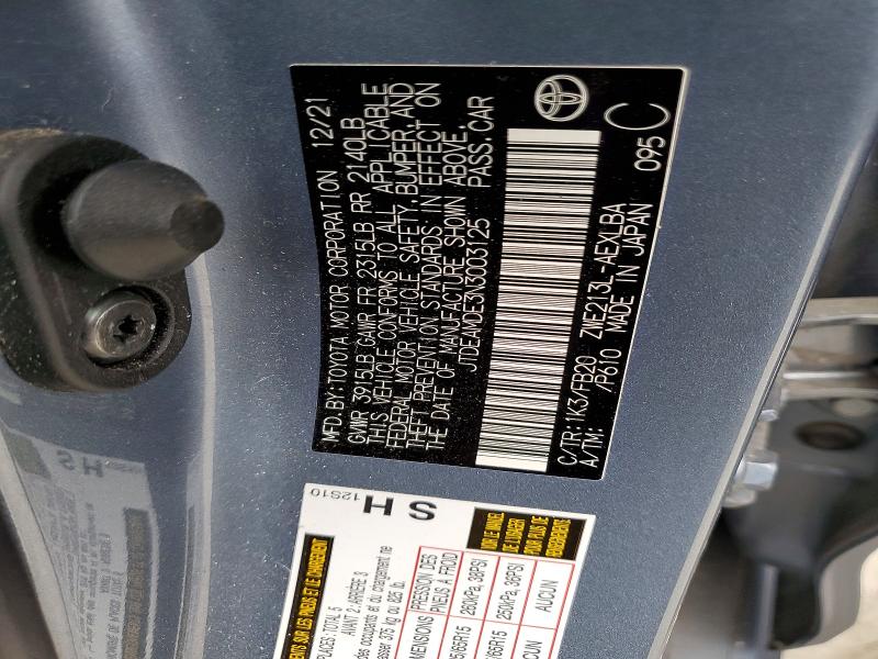 Aukcja sprzedaży 2022 Toyota Corolla, vin: JTDEAMDE3N3003125, numer aukcji: 59064826