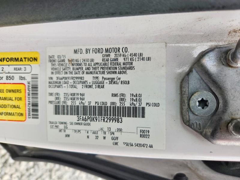 2015 Ford Fusion მანქანა იყიდება აუქციონზე, vin: 3FA6P0K91FR299983, აუქციონის ნომერი: 58116766