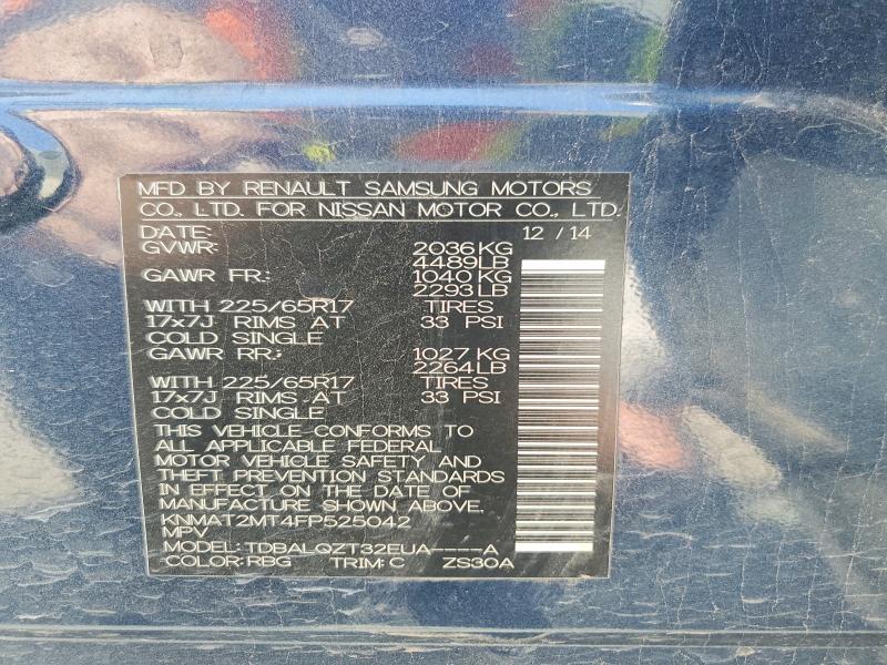 2015 Nissan Rogue მანქანა იყიდება აუქციონზე, vin: KNMAT2MT4FP525042, აუქციონის ნომერი: 56650436