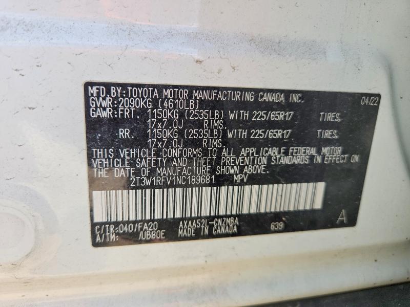 Aukcja sprzedaży 2022 Toyota Rav4, vin: 2T3W1RFV1NC189681, numer aukcji: 55082336