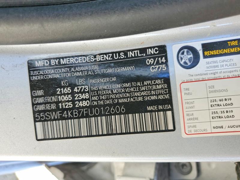 Aukcja sprzedaży 2015 Mercedes-benz C, vin: 55SWF4KB7FU012606, numer aukcji: 57949756