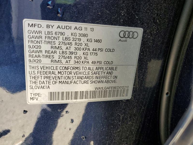 58568166 :رقم المزاد ، WA1LGAFE9ED012210 vin ، 2014 Audi Q7 مزاد بيع