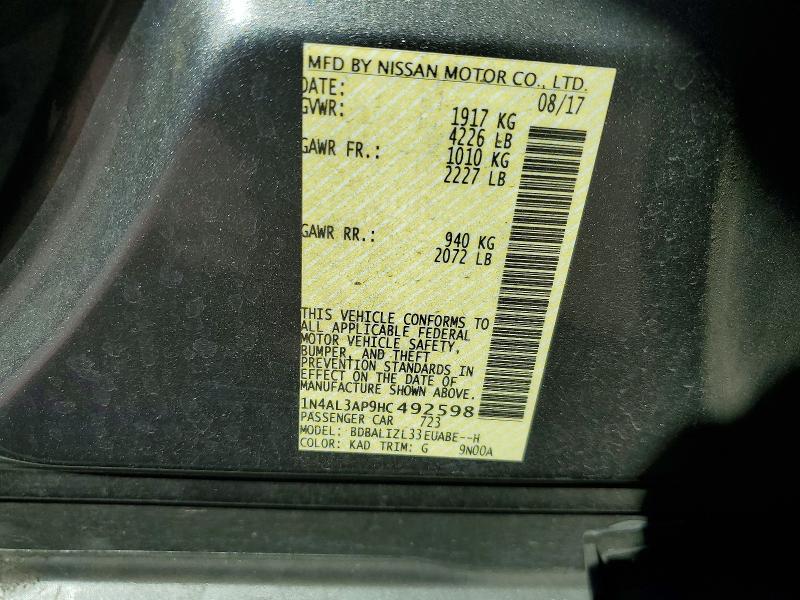 58728036 :رقم المزاد ، 1N4AL3AP9HC492598 vin ، 2017 Nissan Altima مزاد بيع