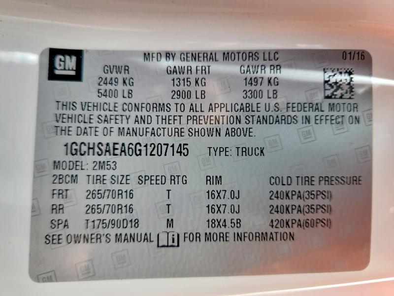 Aukcja sprzedaży 2016 Chevrolet Colorado, vin: 1GCHSAEA6G1207145, numer aukcji: 55807356