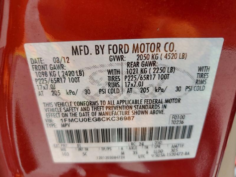 Продажа на аукционе авто 2012 Ford Escape, vin: 1FMCU0EG8CKC36987, номер лота: 58662096