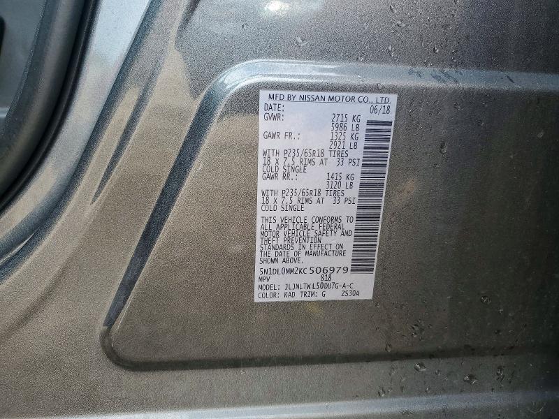 56461776 :رقم المزاد ، 5N1DL0MM2KC506979 vin ، 2019 Infiniti Qx60 مزاد بيع