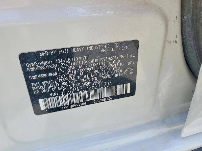 2016 Subaru Crosstrek მანქანა იყიდება აუქციონზე, vin: JF2GPABC3G8275284, აუქციონის ნომერი: 58538766