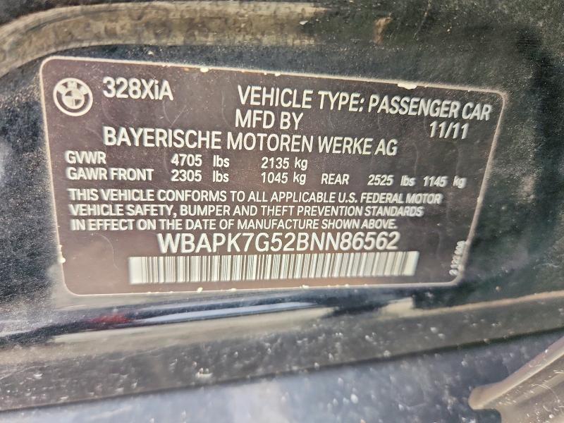 58563266 :رقم المزاد ، WBAPK7G52BNN86562 vin ، 2011 Bmw 328 مزاد بيع