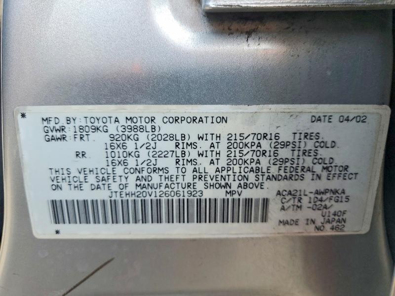 Aukcja sprzedaży 2002 Toyota Rav4, vin: JTEHH20V126061923, numer aukcji: 57747116
