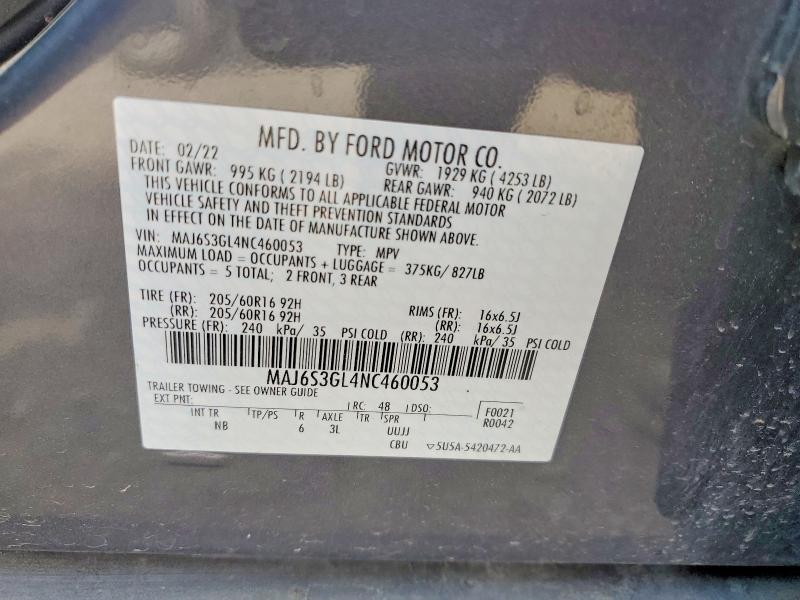 Aukcja sprzedaży 2022 Ford Ecosport, vin: MAJ6S3GL4NC460053, numer aukcji: 59132696