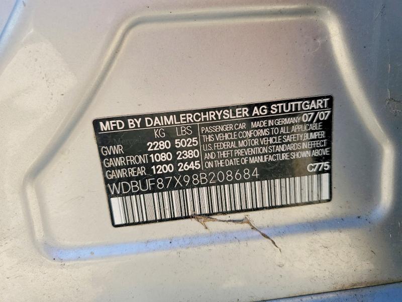55821166 :رقم المزاد ، WDBUF87X98B208684 vin ، 2008 Mercedes-benz E مزاد بيع