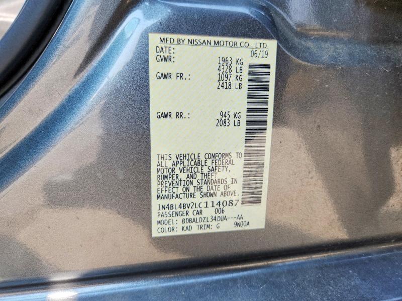 Aukcja sprzedaży 2020 Nissan Altima, vin: 1N4BL4BV2LC114087, numer aukcji: 58021666