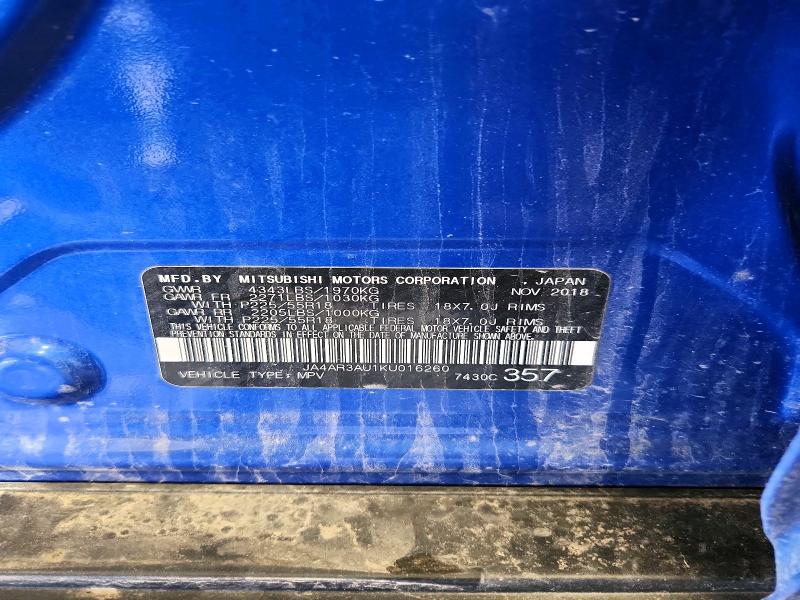 Продаж на аукціоні авто 2019 Mitsubishi Outlander Sport, vin: JA4AR3AU1KU016260, номер лоту: 55302776