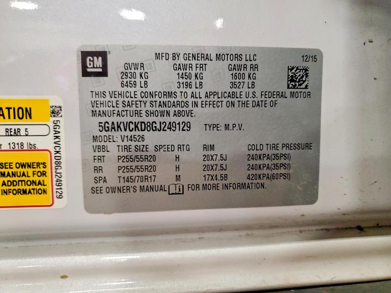 Продаж на аукціоні авто 2016 Buick Enclave, vin: 5GAKVCKD8GJ249129, номер лоту: 58907696