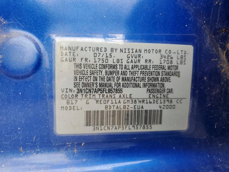 Продажа на аукционе авто 2015 Nissan Versa, vin: 3N1CN7AP5FL957855, номер лота: 58896566