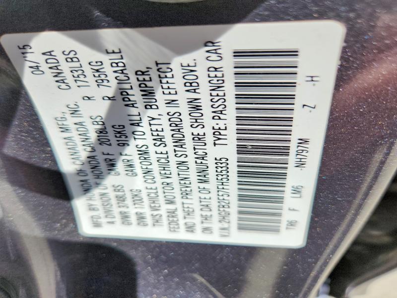 Aukcja sprzedaży 2015 Honda Civic, vin: 2HGFB2F57FH535335, numer aukcji: 57072376