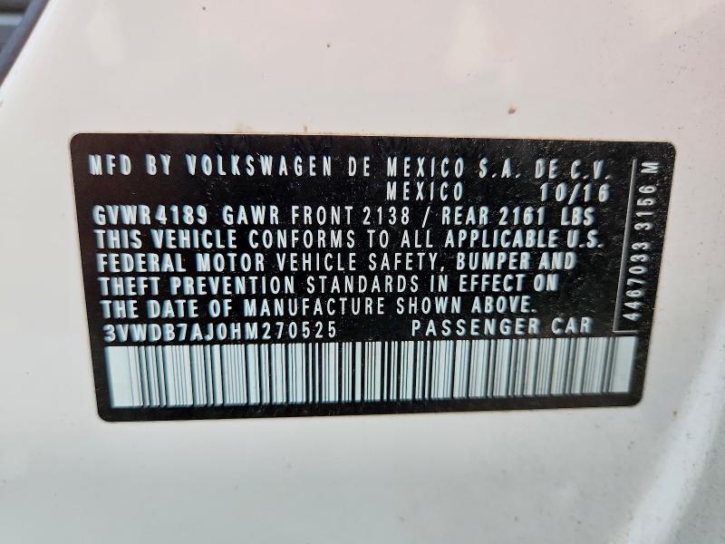 57434506 :رقم المزاد ، 3VWDB7AJ0HM270525 vin ، 2017 Volkswagen Jetta مزاد بيع