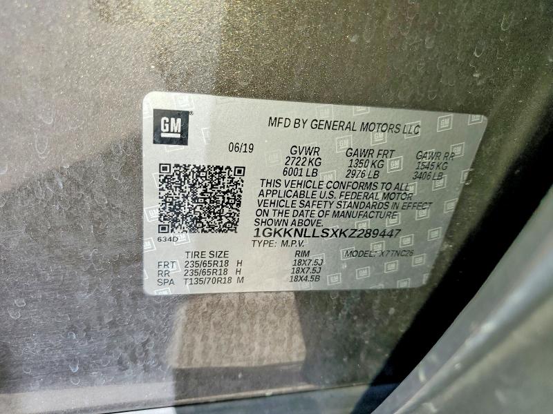 2019 Gmc Acadia მანქანა იყიდება აუქციონზე, vin: 1GKKNLLSXKZ289447, აუქციონის ნომერი: 57739066