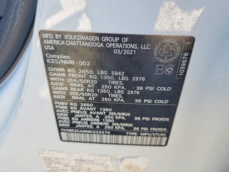 Продаж на аукціоні авто 2021 Volkswagen Atlas Cross Sport, vin: 1V2BE2CA9MC222274, номер лоту: 54494436