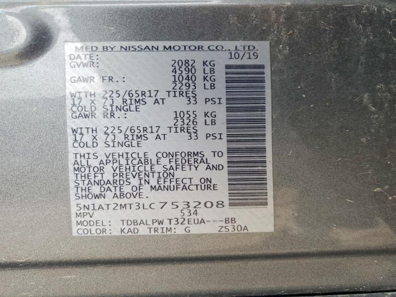 2020 Nissan Rogue მანქანა იყიდება აუქციონზე, vin: 5N1AT2MT3LC753208, აუქციონის ნომერი: 58801436