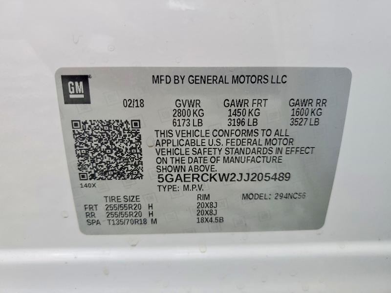 Продаж на аукціоні авто 2018 Buick Enclave, vin: 5GAERCKW2JJ205489, номер лоту: 57188676