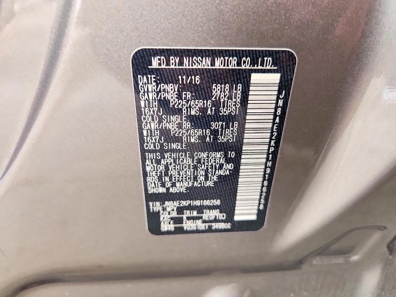 Aukcja sprzedaży 2017 Nissan Quest, vin: JN8AE2KP1H9166258, numer aukcji: 55684726