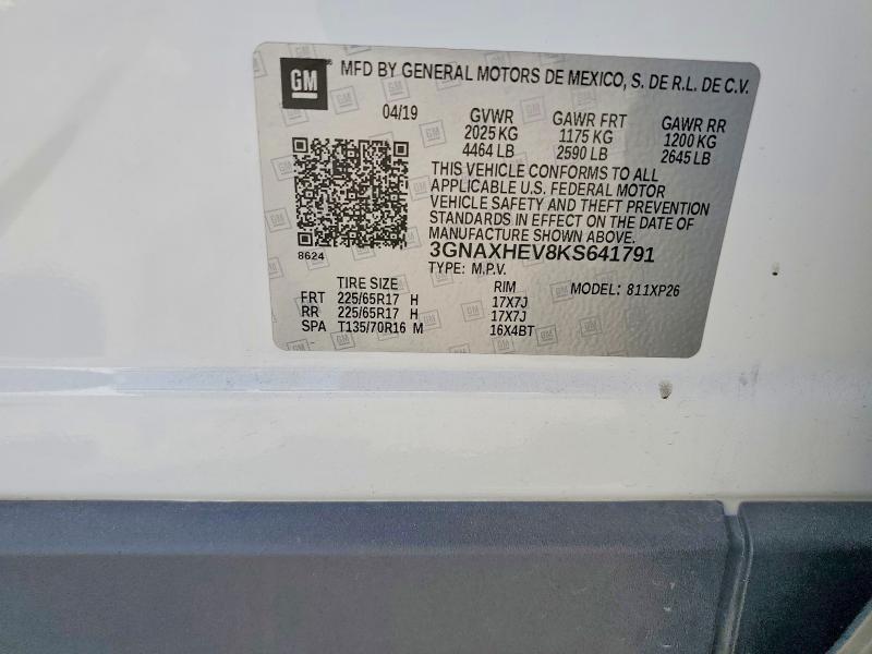 Aukcja sprzedaży 2019 Chevrolet Equinox, vin: 3GNAXHEV8KS641791, numer aukcji: 56762886
